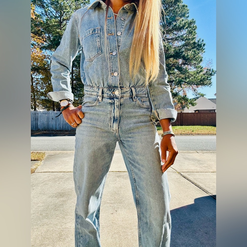 Zara Denim Longsleeve Button Front Jumpsuit - Picture 11 of 13